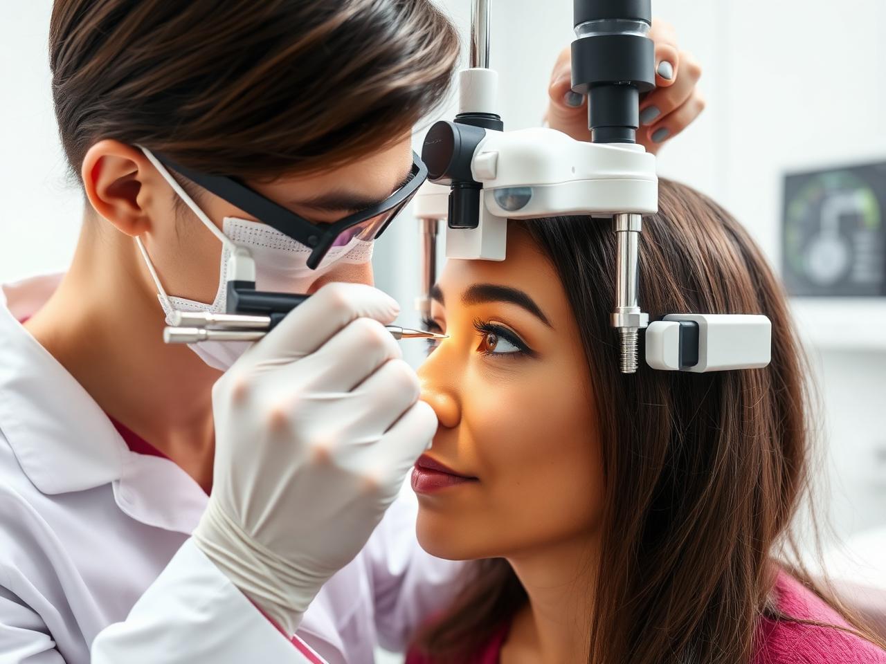 Eye specialist examining a patient's ocular surface